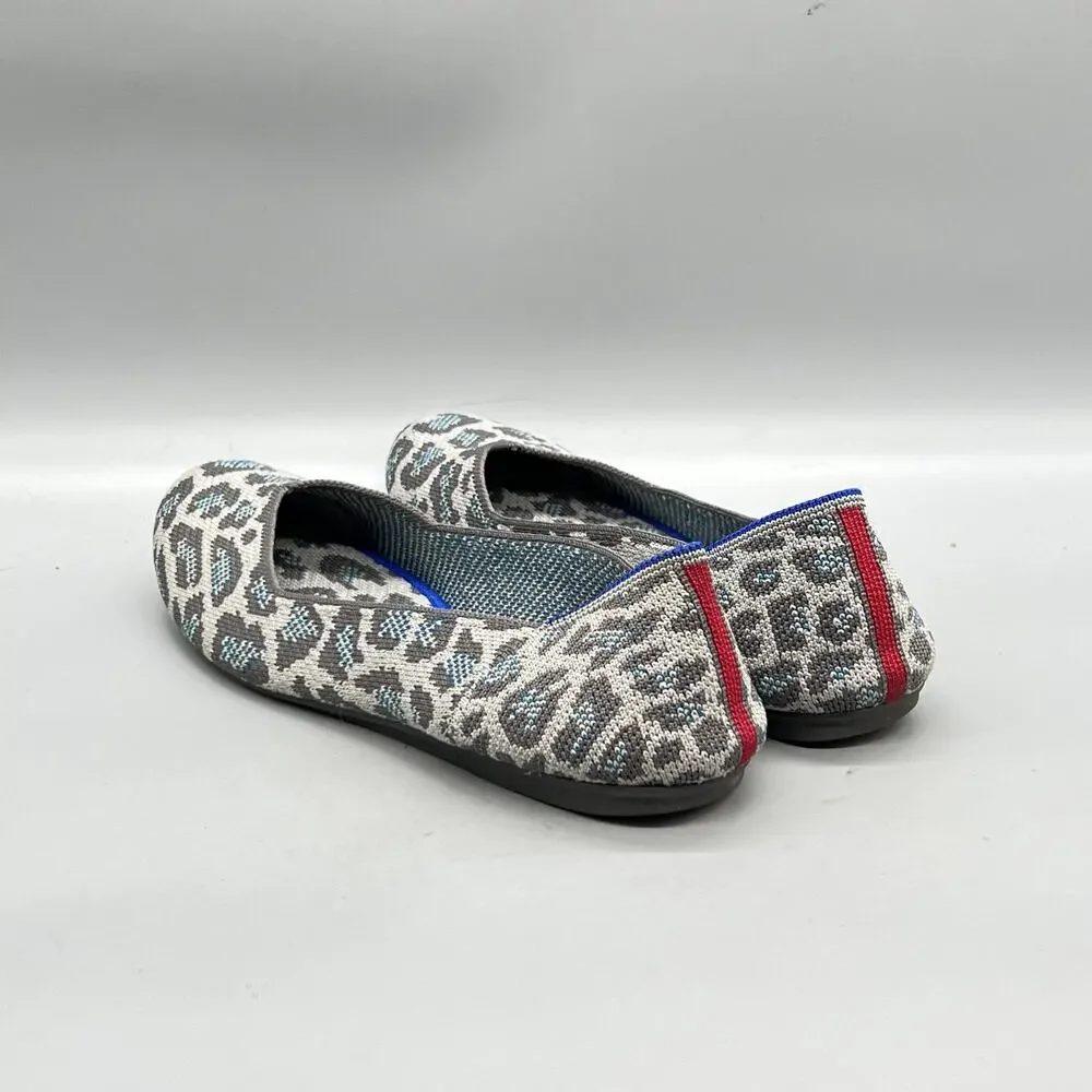 Rothy's Shoes Womens 7.5 Multicolor Leopard Knit The Flat Ballet Slip On Comfort